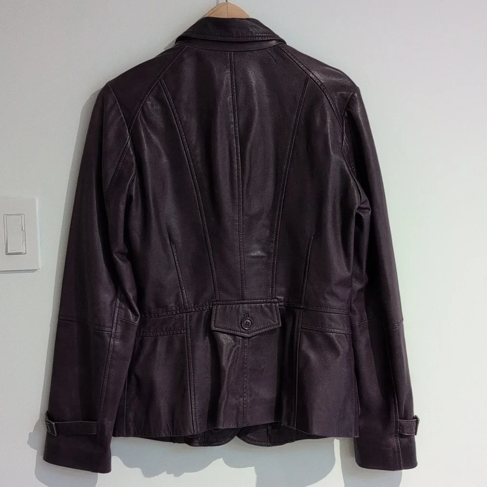 Danier Y2K Plum Purple Leather Safari Field Jacket SIze XS P2P 19" - Picture 2 of 11